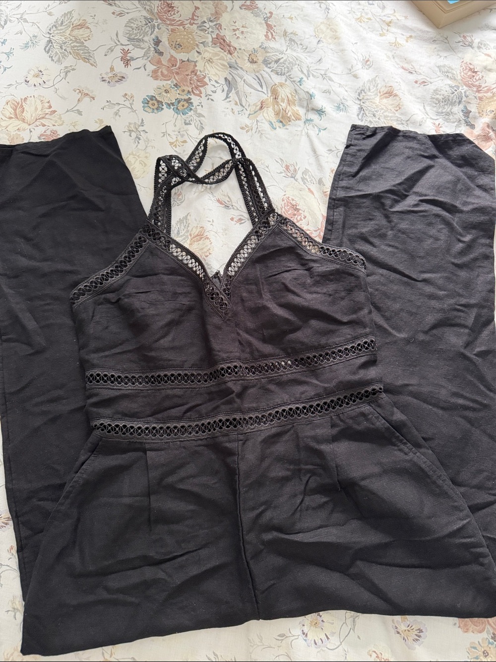 Express Black Lace-Trim Jumpsuit